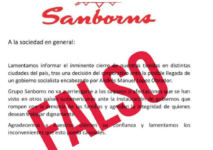 Lee más sobre el artículo EL GRUPO SANBORNS DESMIENTE QUE CERRARÁ SUS TIENDAS SI TRIUNFARA LÓPEZ OBRADOR