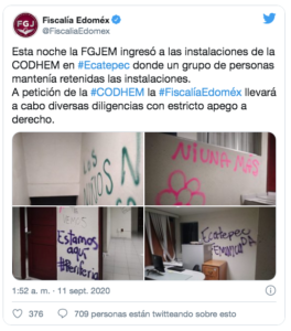 Lee más sobre el artículo CON USO EXCESIVO DE VIOLENCIA DESALOJARON A MUJERES ACTIVISTAS QUE TOMARON SEDE DE LA CODHEM