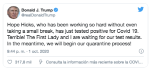 Lee más sobre el artículo TRUMP Y SU ESPOSA DAN POSITIVO A COVID19