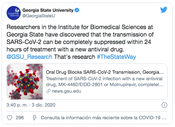 Lee más sobre el artículo DESCUBREN UN FÁRMACO QUE ELIMINA LA TRANSMISIÓN DEL COVID-19 EN 24HRS