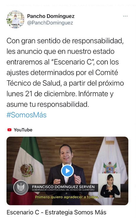 Lee más sobre el artículo NUEVAS MEDIDAS DE SEGURIDAD SANITARIA “ESCENARIO C” VS COVID-19 PARA EL ESTADO DE QUERÉTARO.