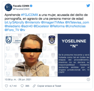 Lee más sobre el artículo LA YOUTUBER YOSELIN HOFFMAN ES DETENIDA  POR PORNOGRAFÍA INFANTIL