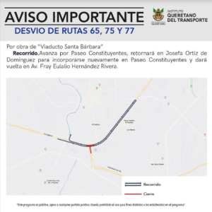 Lee más sobre el artículo ANUNCIA IQT DESVÍO TEMPORAL DE RUTAS POR OBRAS EN SANTA BÁRBARA